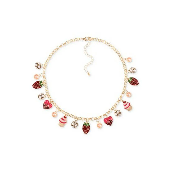 Deals ✔️ Charter Club Gold-Tone Mixed Stone Strawberry, Heart & Cupcake Charm Statement Necklace, 18 + 3 Extender, Created For Macy's Multi ⌛ - Image 2