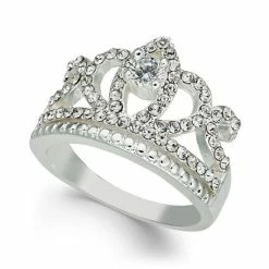 Deals 🧨 Charter Club Fine Silver Plate Crystal Crown Ring, Created For Macy's 😍