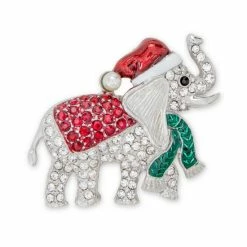 Best Pirce ⭐ Charter Club Silver-Tone Pavé & Imitation Pearl Elephant Pin, Created For Macy's Siver 🧨
