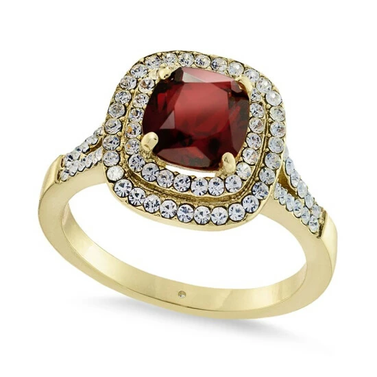 Brand new 😀 Charter Club Gold Plated Pavé Square Crystal Double Halo Ring, Created For Macy's Garnet ✨