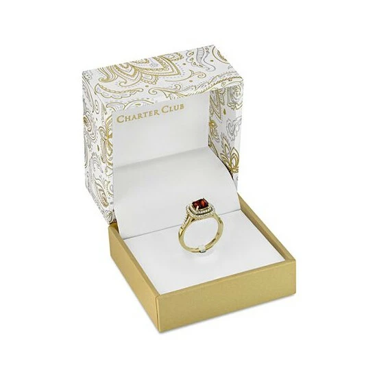 Brand new 😀 Charter Club Gold Plated Pavé Square Crystal Double Halo Ring, Created For Macy's Garnet ✨ - Image 3