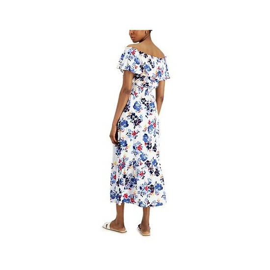 Hot Sale ❤️ Charter Club Petite Floral-Print Off-The-Shoulder 👗 Dress, Created For Macy's Red Barn Combo 🔥 - Image 2