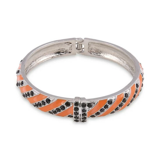 Best Sale 🎁 Charter Club Silver-Tone Color Pavé & Stripe Bangle Bracelet, Created For Macy's Orange ✨