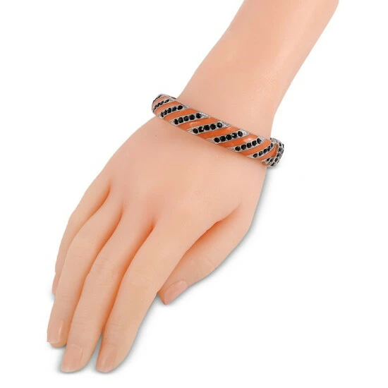 Best Sale 🎁 Charter Club Silver-Tone Color Pavé & Stripe Bangle Bracelet, Created For Macy's Orange ✨ - Image 2