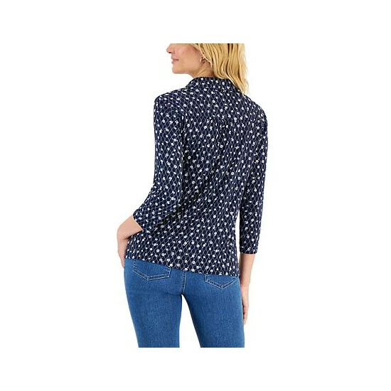 Discount 😍 Charter Club 👩 Women's Printed Polo, Created For Macy's Intrepid Blue Combo 🎁 - Image 2