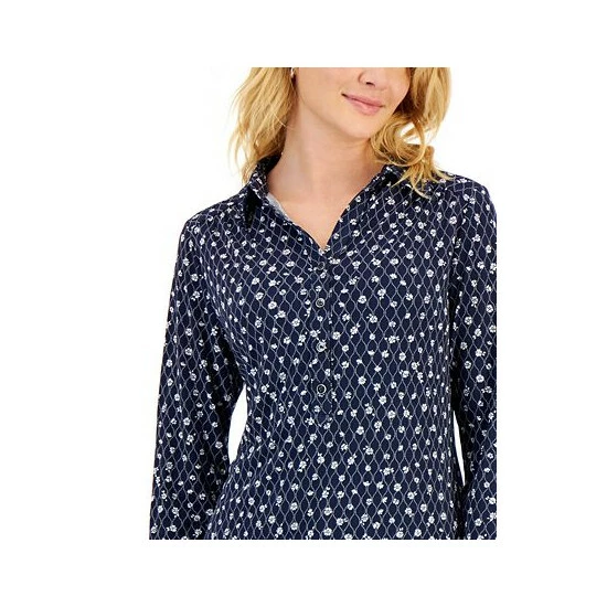 Discount 😍 Charter Club 👩 Women's Printed Polo, Created For Macy's Intrepid Blue Combo 🎁 - Image 3