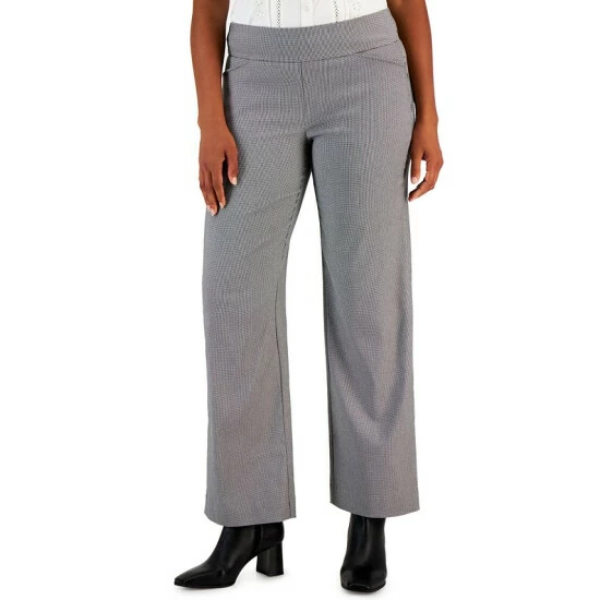 Brand new ❤️ Charter Club Petite Houndstooth-Print Pull-On Wide-Leg Pants, Created For Macy's Deep Black Combo ✔️