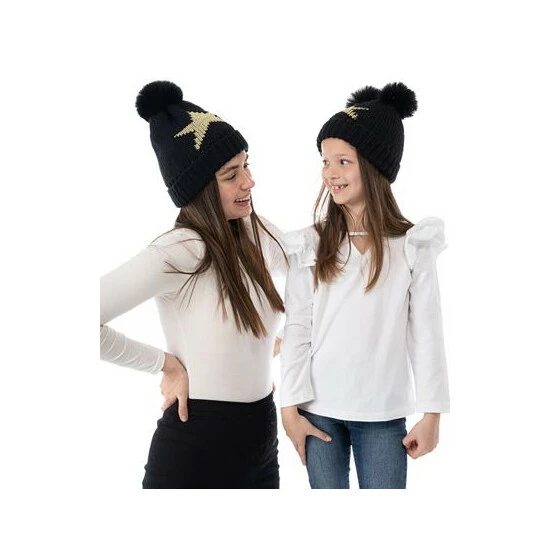 Top 10 ✔️ Charter Club 2-Pc. Mini & Me Matching Star Pom Pom Beanie Set, Created For Macy's Black 🛒 - Image 3