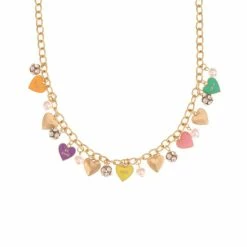 Flash Sale ✔️ Charter Club Gold-Tone Mixed Stone Valentine Heart Charm Statement Necklace, 18 + 3 Extender, Created For Macy's Multi ⭐