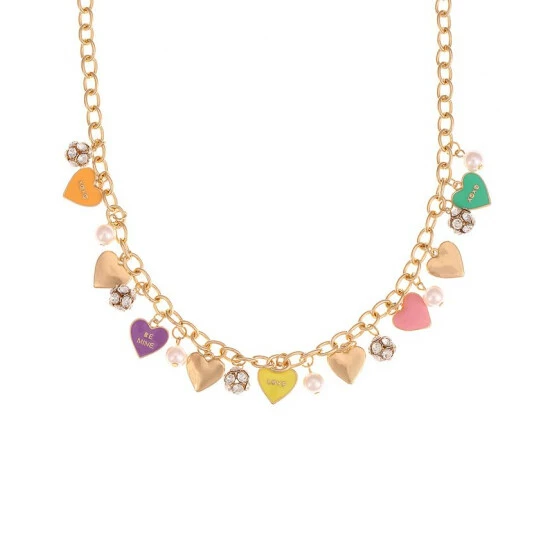 Flash Sale ✔️ Charter Club Gold-Tone Mixed Stone Valentine Heart Charm Statement Necklace, 18 + 3 Extender, Created For Macy's Multi ⭐