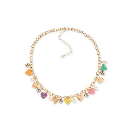 Flash Sale ✔️ Charter Club Gold-Tone Mixed Stone Valentine Heart Charm Statement Necklace, 18 + 3 Extender, Created For Macy's Multi ⭐ - Image 2