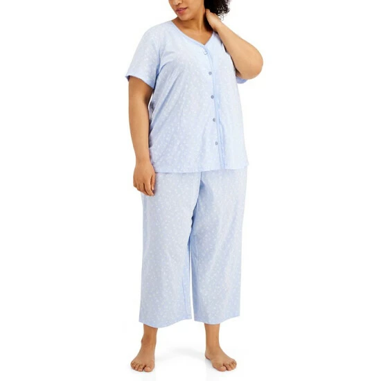 Deals ๐งจ Charter Club The Everyday Cotton Plus Size Capri Pajama Set, Created For Macy's Paisley Floral ๐