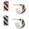 Best deal 🔥 Charter Club Silver-Tone 2-Pc. Set Small Pavé Red & Green 🍬 Candy Striped Huggie Hoop Earrings, 0.5, Created For Macy's Multi 😉