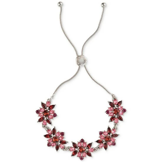 Budget 🤩 Charter Club Silver-Tone Color Crystal & Stone Cluster Slider Bracelet, Created For Macy's Pink 🌟