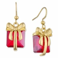 Flash Sale ๐ Charter Club Gold-Tone Stone Wrapped Present Drop Earrings, Created For Macy's Red โค๏ธ