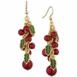 Cheapest 👍 Charter Club Gold-Tone Red & Green Holly Shaky Drop Earrings, Created For Macy's 🧨