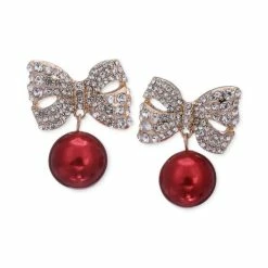 Cheapest 🔔 Charter Club Gold-Tone Pavé Bow & Red Ornament Drop Earrings, Created For Macy's 🛒