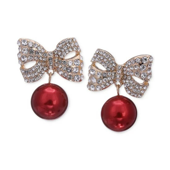 Cheapest ๐ Charter Club Gold-Tone Pavรฉ Bow & Red Ornament Drop Earrings, Created For Macy's ๐
