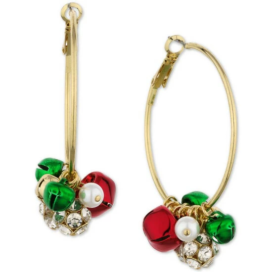 Hot Sale 🔔 Charter Club Gold-Tone Holiday Multi-Charm Hoop Earrings, Created For Macy's 💯