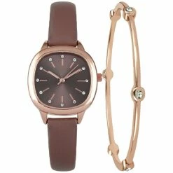 Promo 🥰 Charter Club 👩 Women's Brown Strap ⌚ Watch 28mm Gift Set, Created For Macy's Pink 💯