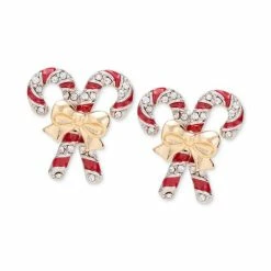 Hot Sale 🧨 Charter Club Two-Tone Pavé 🍬 Candy Cane Stud Earrings, Created For Macy's Silver 👍
