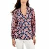 New ✔️ Charter Club 👩 Women's Floral Split-Neck Top, Created For Macy's Intrepid Blue Combo 💯
