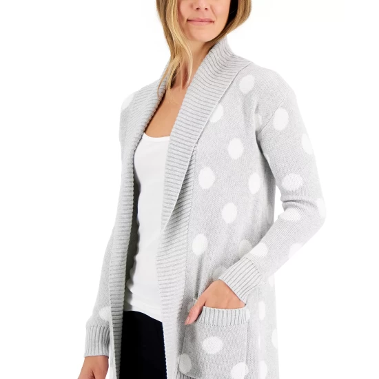 Hot Sale 🌟 Charter Club 👩 Women's Open-Front Dot Cardigan, Created For Macy's Grey Slate Heather ❤️ - Image 3