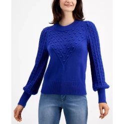 Budget 🥰 Charter Club 👩 Women's Knit Mixed Stitch Sweater, Created For Macy's Modern Blue ⭐