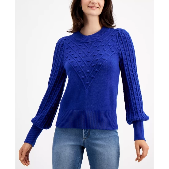 Budget 🥰 Charter Club 👩 Women's Knit Mixed Stitch Sweater, Created For Macy's Modern Blue ⭐