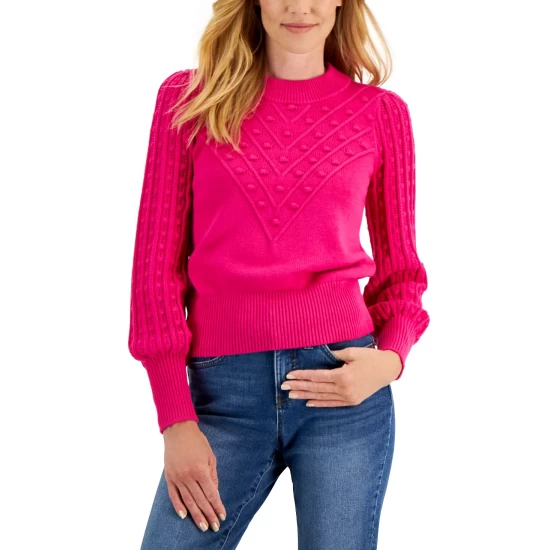Budget 🥰 Charter Club 👩 Women's Knit Mixed Stitch Sweater, Created For Macy's Modern Blue ⭐ - Image 3
