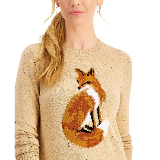 Coupon 🔥 Charter Club Fox-Print Sweater, Created For Macy's Warm Camel Heather Combo ✨ - Image 4