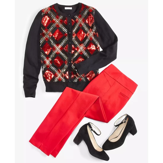 Best reviews of 🤩 Charter Club 👩 Women's Diamond Sequined Cardigan, Created For Macy's Ravishing Red Combo ⌛ - Image 6