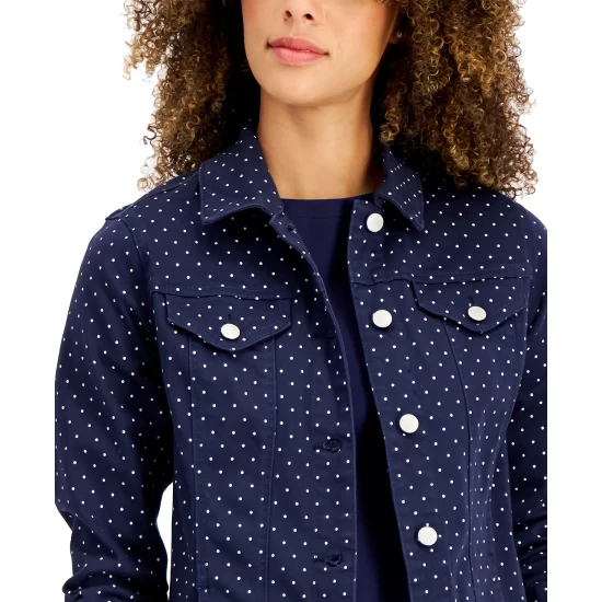 Best Sale 😉 Charter Club Printed Denim Jacket, Created For Macy's Intrepid Blue 😉 - Image 4