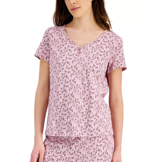 Budget 🔥 Charter Club 👩 Women's Short Sleeve Cotton Essentials Printed Pajama Set, Created For Macy's Sachet Leaves 🛒 - Image 7