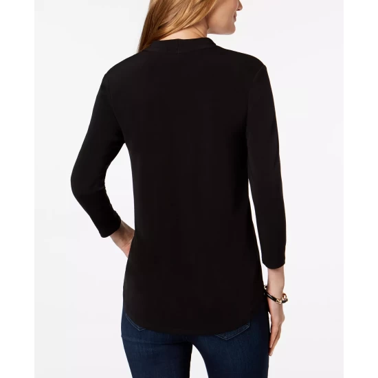 Best deal 😉 Charter Club 👩 Women's 3/4-Sleeve Top, Created For Macy's Deep Black 🌟 - Image 3