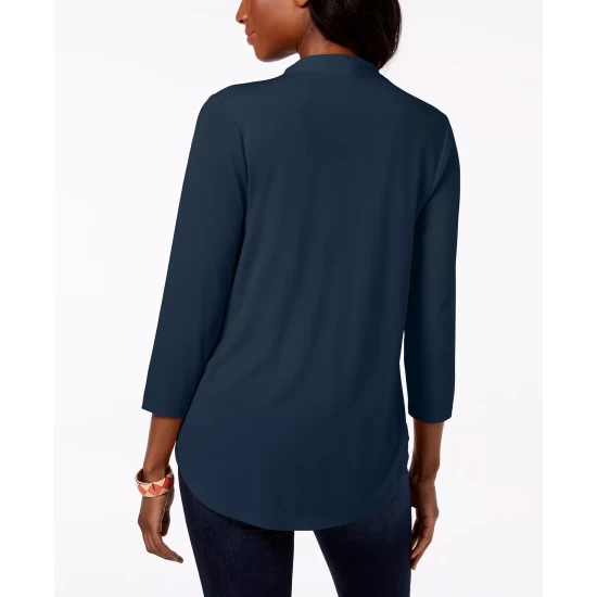 Best deal 😉 Charter Club 👩 Women's 3/4-Sleeve Top, Created For Macy's Deep Black 🌟 - Image 4