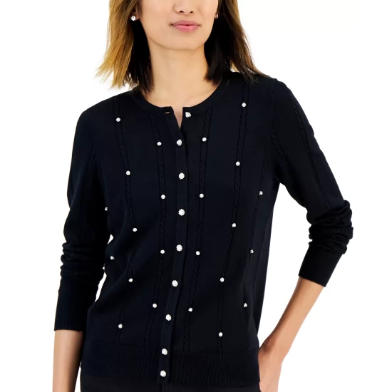 Wholesale ❤️ Charter Club Petite Embellished Cardigan, Created For Macy's Deep Black 👏 - Image 2