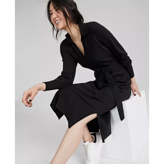 Budget 🔔 Charter Club 👩 Women's 100% Cashmere Sweater 👗 Dress, Created For Macy's Classic Black 😉 - Image 5