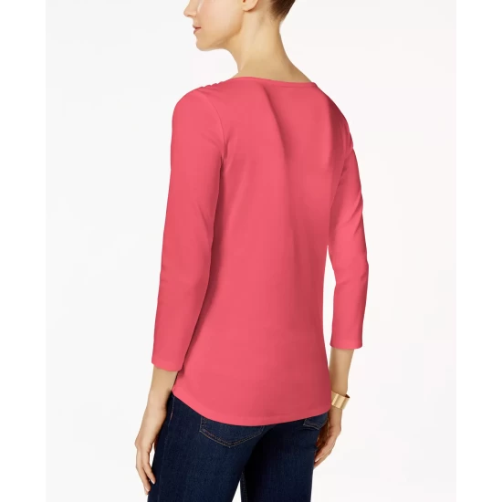 Wholesale ๐งจ Charter Club Pima Cotton Boat-Neck Button-Shoulder Top, Created For Macy's Tuscon Coral ๐ - Image 3