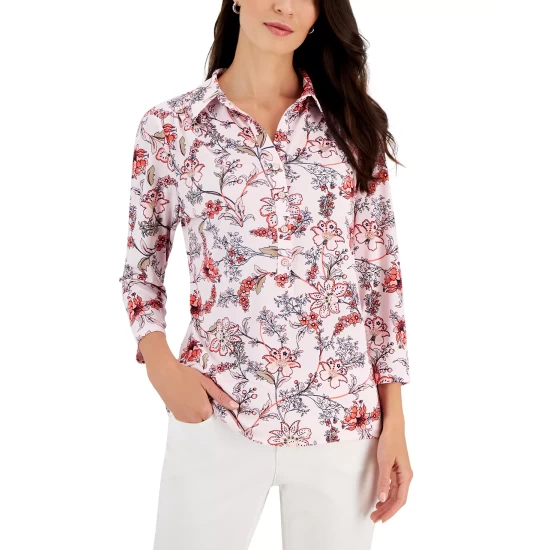 Wholesale ๐งจ Charter Club Pima Cotton Boat-Neck Button-Shoulder Top, Created For Macy's Tuscon Coral ๐ - Image 2