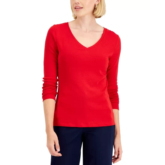 Best reviews of 😍 Charter Club Cotton Long-Sleeve V-Neck T-Shirt, Created For Macy's Intrepid Blue ✨ - Image 5