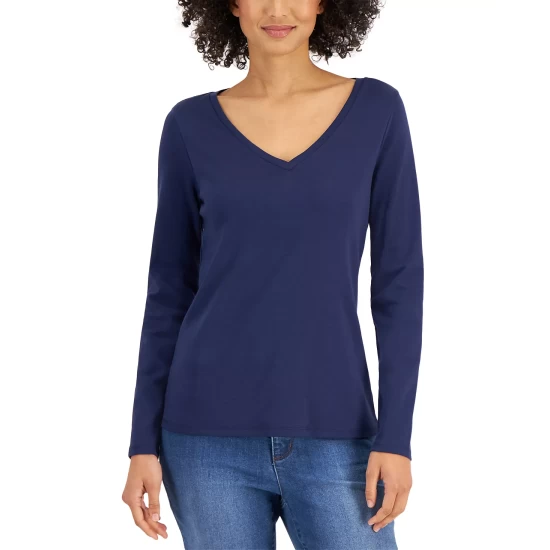 Best reviews of 😍 Charter Club Cotton Long-Sleeve V-Neck T-Shirt, Created For Macy's Intrepid Blue ✨ - Image 7