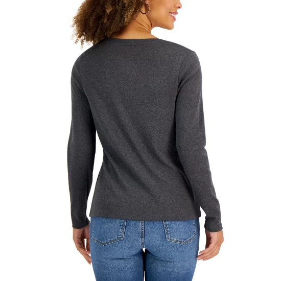 Best reviews of 😍 Charter Club Cotton Long-Sleeve V-Neck T-Shirt, Created For Macy's Intrepid Blue ✨ - Image 8