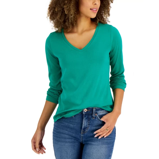 Best reviews of 😍 Charter Club Cotton Long-Sleeve V-Neck T-Shirt, Created For Macy's Intrepid Blue ✨ - Image 9