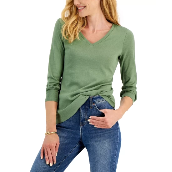 Best reviews of 😍 Charter Club Cotton Long-Sleeve V-Neck T-Shirt, Created For Macy's Intrepid Blue ✨ - Image 10