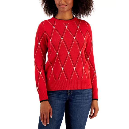Flash Sale 🎉 Charter Club 👩 Women's Argyle Sweater, Created For Macy's Ravishing Red Combo 👍 - Image 5