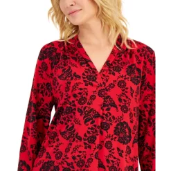 Outlet 🔥 Charter Club 👩 Women's Floral-Print Linen Top, Created For Macy's Intrepid Blue Combo 👍