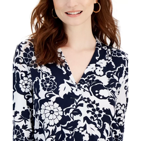 Best Sale ๐ Charter Club Petite Floral-Print Top, Created For Macy's Intrepid Blue Combo ๐ - Image 4