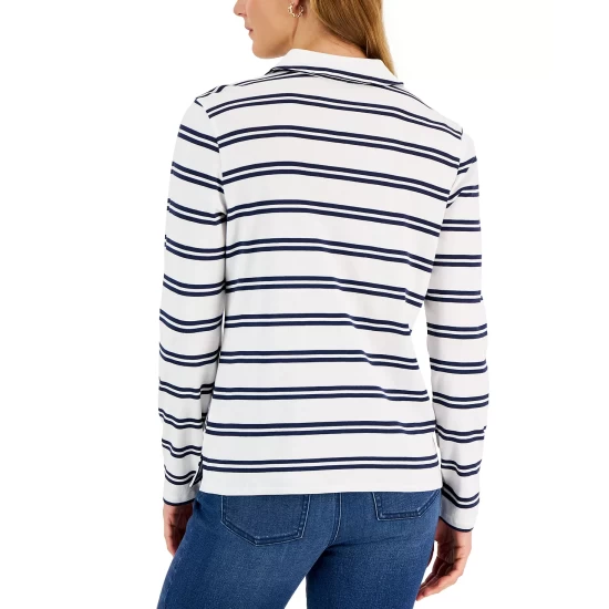 Promo 🤩 Charter Club Petite Merry-Stripe Johnny-Collar Top, Created For Macy's Ceruln Sky ❤️ - Image 5