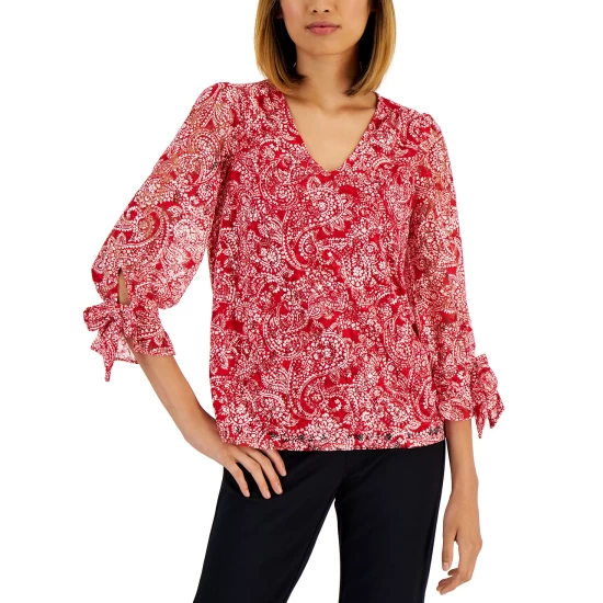 Budget 👏 Charter Club 👩 Women's Paisley-Print Lace Top, Created For Macy's Ravishing Red Combo ⌛ - Image 5